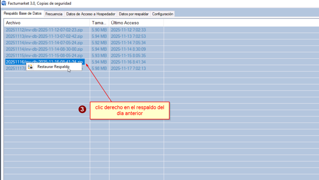 tutorial restauracion datos factumarket 2